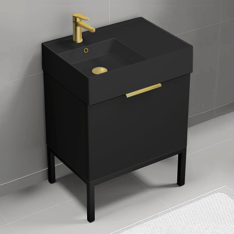 Nameeks DERIN692 Modern Bathroom Vanity With Black Sink, Free Standing, 24 Inch, Matte Black